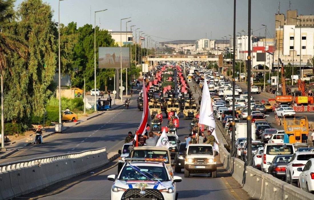 حشدالشعبی به مناسبت خروج آمریکا رژه پیروزی در بغداد برگزار
کرد